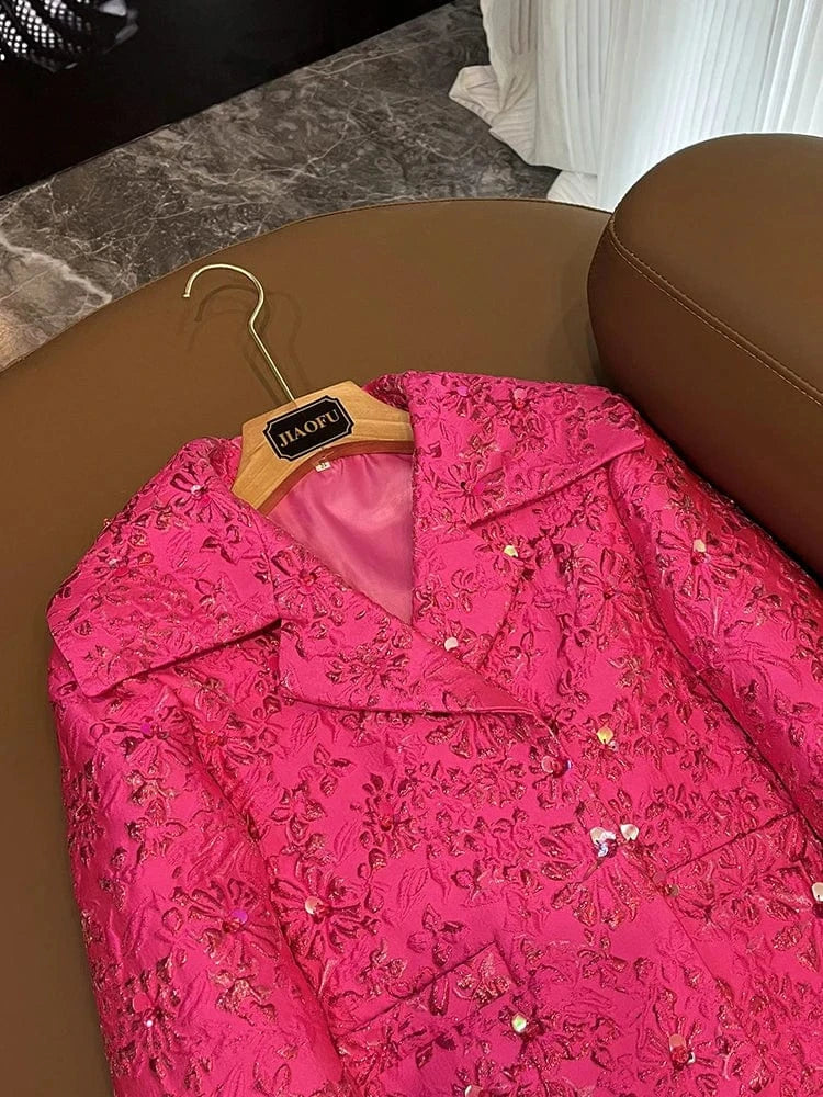 Luxury Fine Workmanship Jacquard Beading Lady Office Wear Long Sleeve Women Spring Stylish Short Blazer