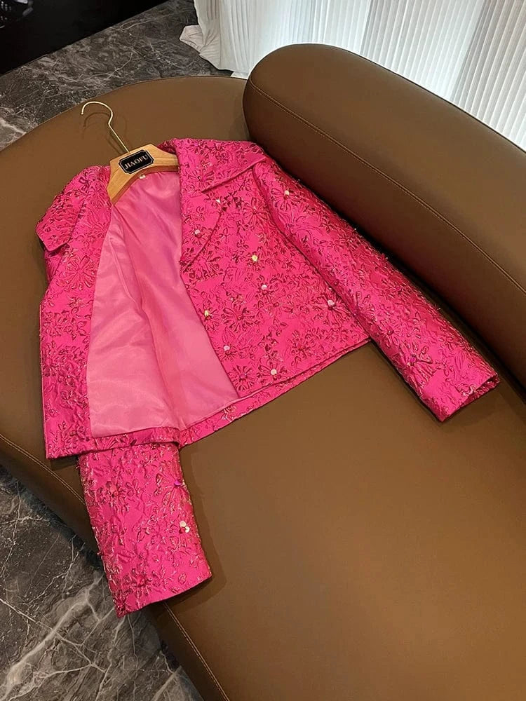 Luxury Fine Workmanship Jacquard Beading Lady Office Wear Long Sleeve Women Spring Stylish Short Blazer
