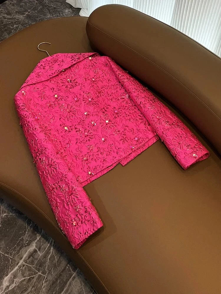 Luxury Fine Workmanship Jacquard Beading Lady Office Wear Long Sleeve Women Spring Stylish Short Blazer