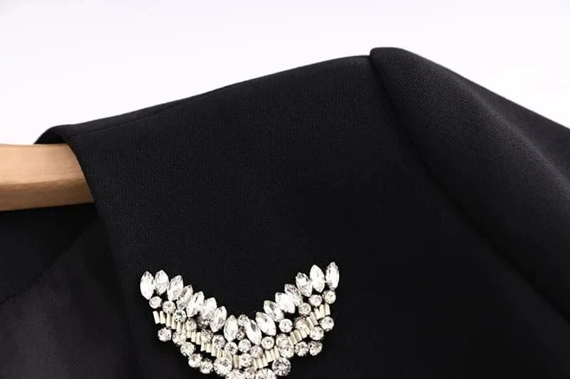 Luxury Fine Workmanship Rhinestone Beading V-neckline Long Sleeve Women Office Blazer Short Mini Slim Dress