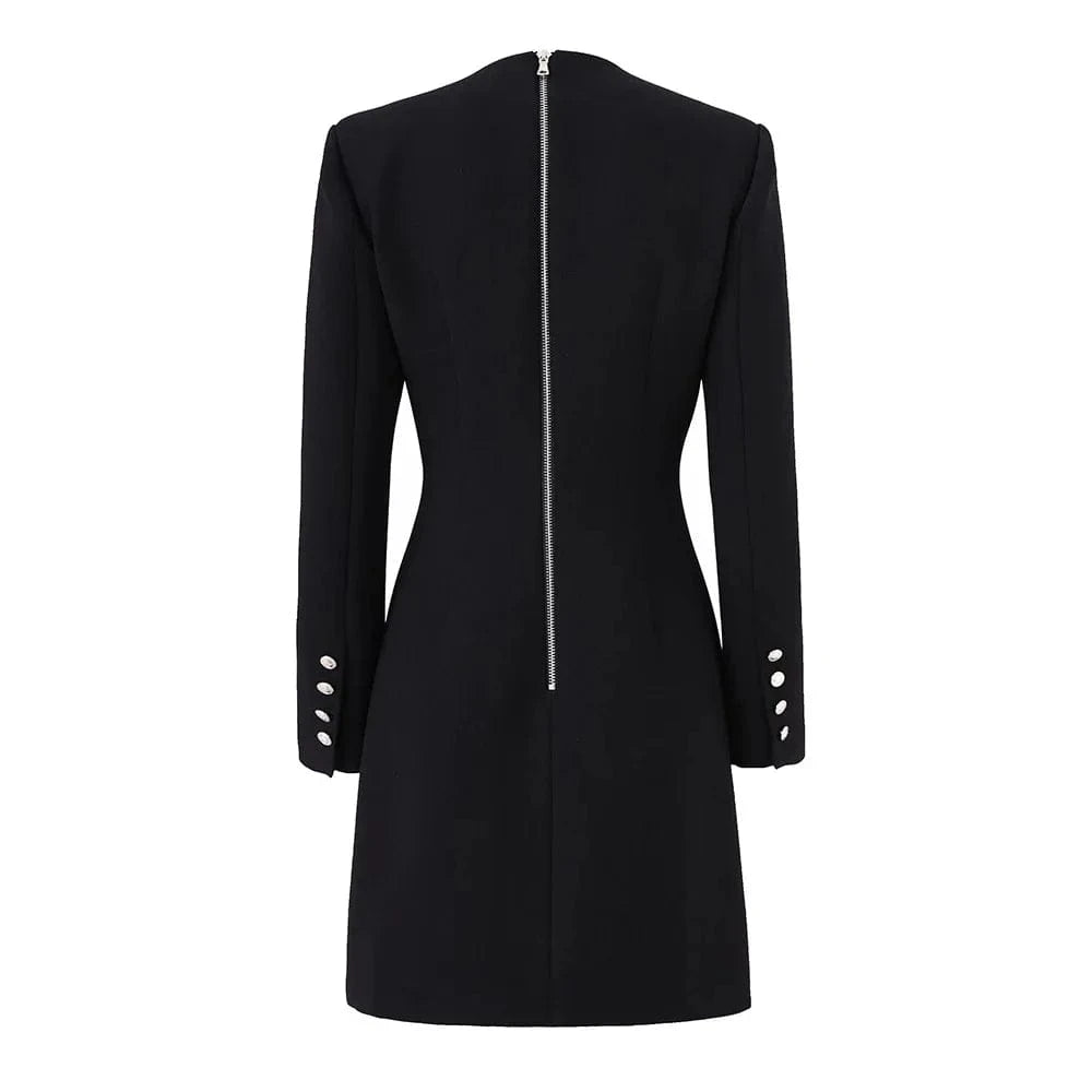 Luxury Fine Workmanship Rhinestone Beading V-neckline Long Sleeve Women Office Blazer Short Mini Slim Dress