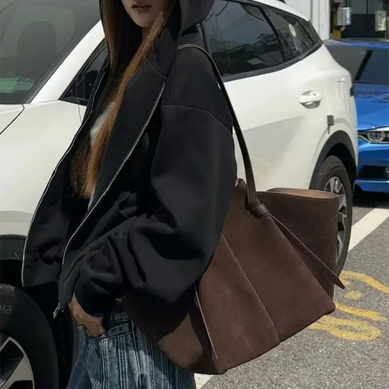 Luxury Frosted Ladies Tote Bag European American Style Wing - shaped Handbag High - end Suede Large - capacity Shoulder Bag Wing Bag - SN Wigs & More