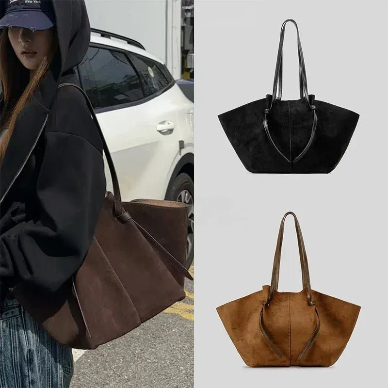Luxury Frosted Ladies Tote Bag European American Style Wing - shaped Handbag High - end Suede Large - capacity Shoulder Bag Wing Bag - SN Wigs & More