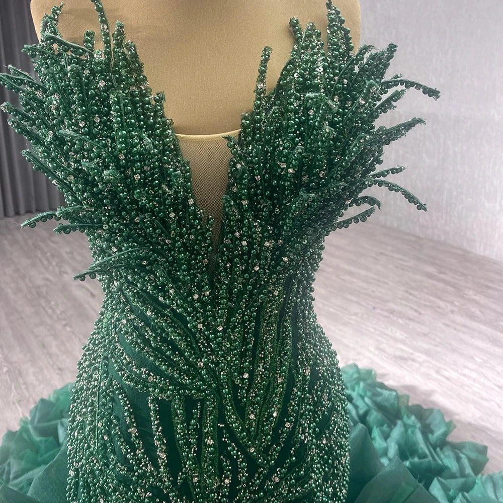 Luxury Glittery Prom Dresses Elegant 2024 Black Girls Women Green Rhinestone Mermaid Long Prom Evening Dress Ball Gown RSM231040