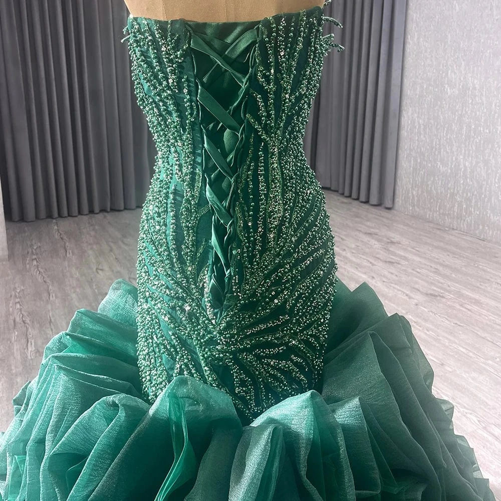 Luxury Glittery Prom Dresses Elegant 2024 Black Girls Women Green Rhinestone Mermaid Long Prom Evening Dress Ball Gown RSM231040