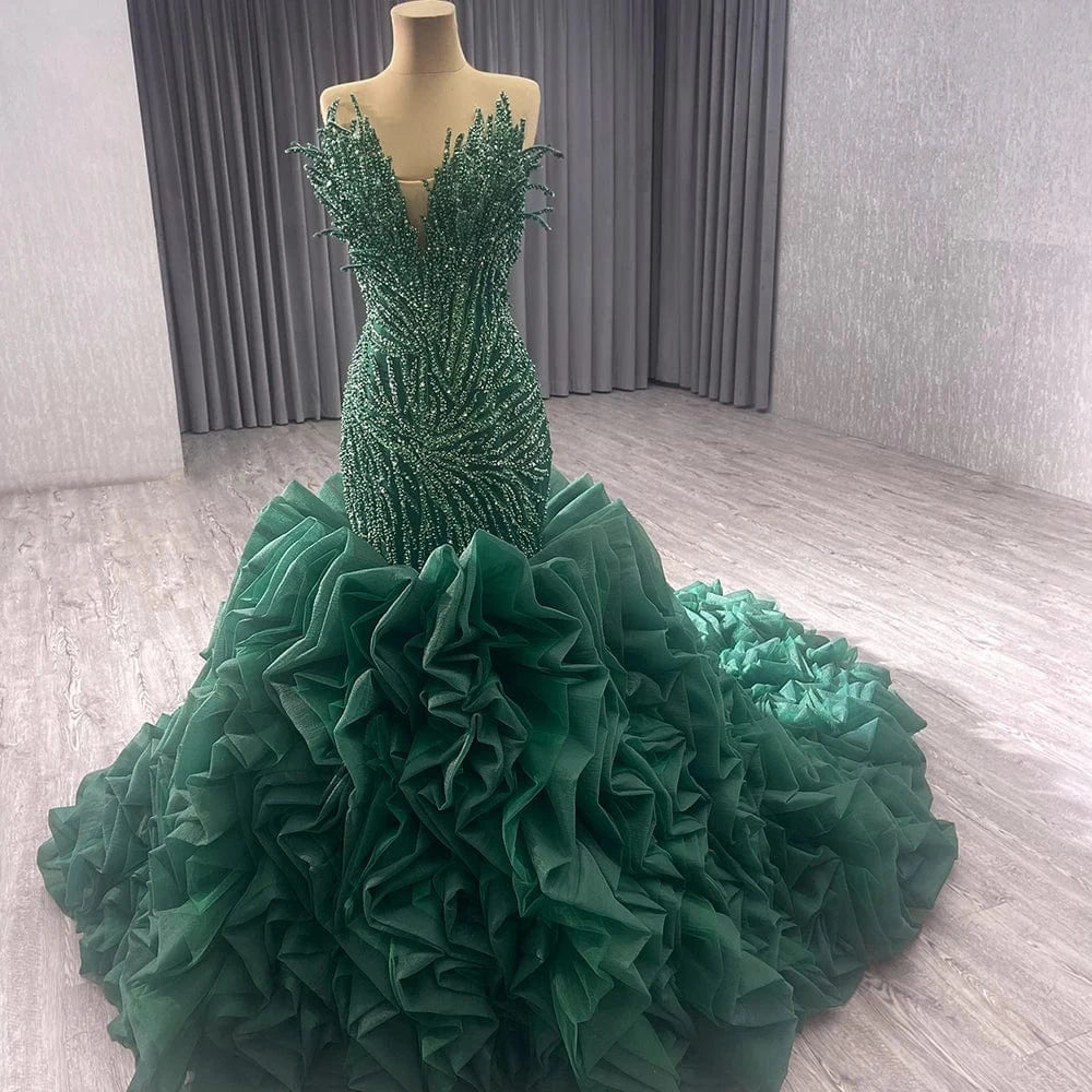 Luxury Glittery Prom Dresses Elegant 2024 Black Girls Women Green Rhinestone Mermaid Long Prom Evening Dress Ball Gown RSM231040