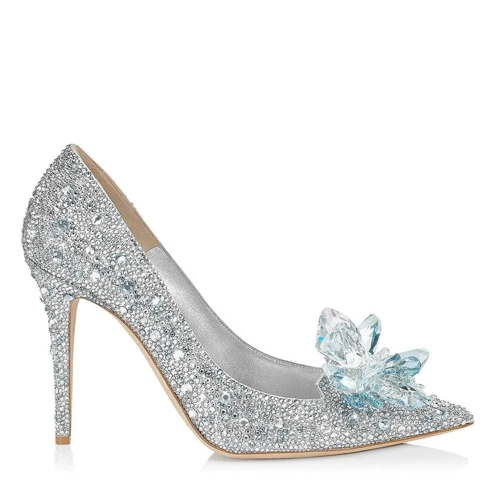 Luxury Handmade Cinderella Wedding Shoes Crystal Rhinestone 9 cm Stiletto Heels Pointed Toe Wedding Shoes