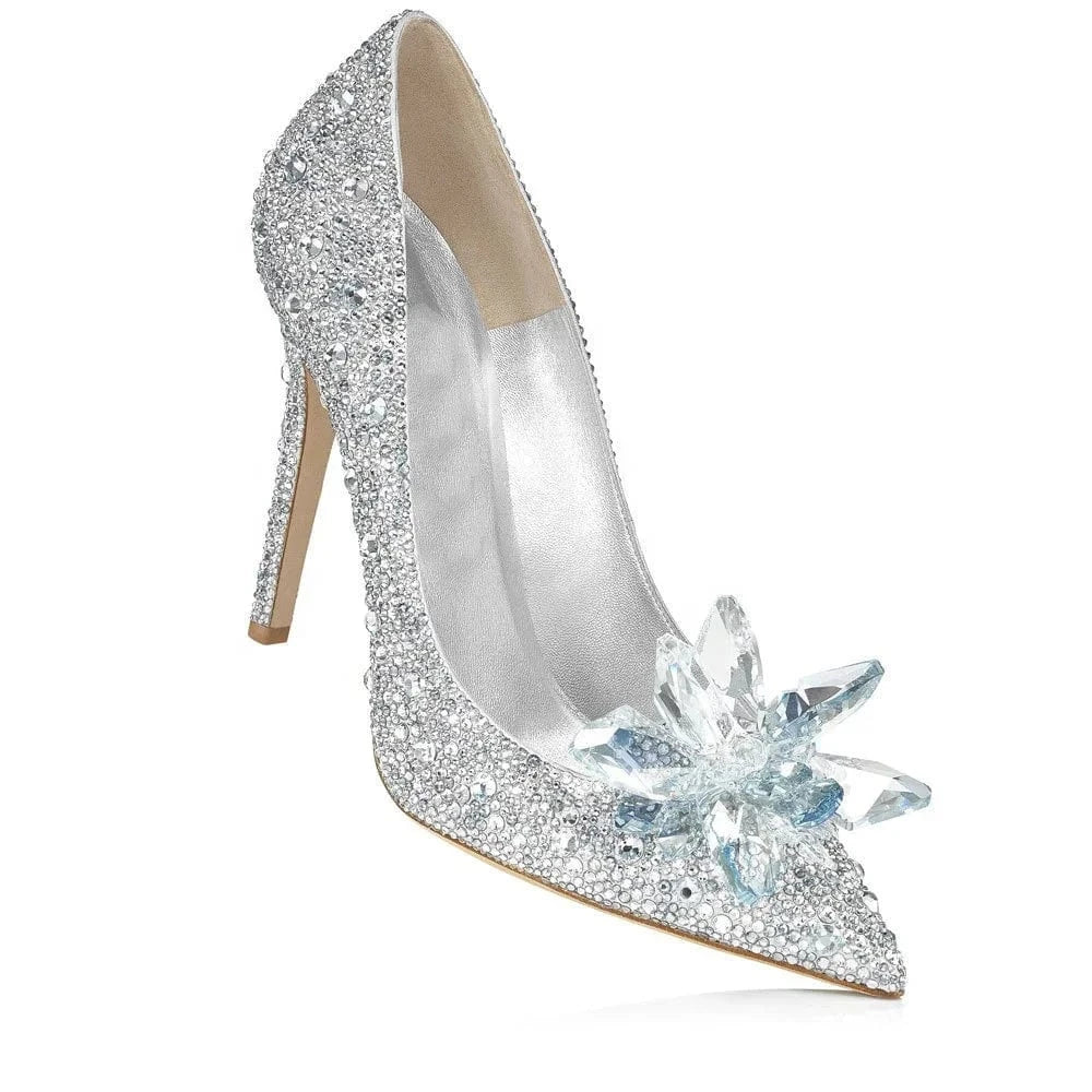 Luxury Handmade Cinderella Wedding Shoes Crystal Rhinestone 9 cm Stiletto Heels Pointed Toe Wedding Shoes