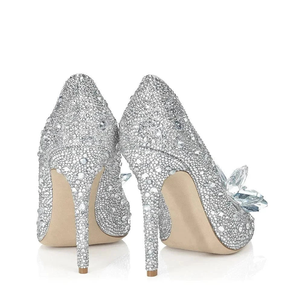 Luxury Handmade Cinderella Wedding Shoes Crystal Rhinestone 9 cm Stiletto Heels Pointed Toe Wedding Shoes