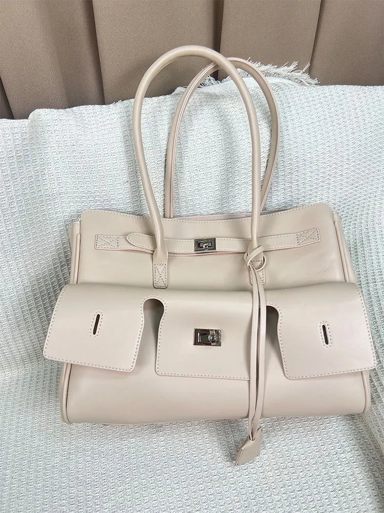 Luxury High Quality Tote Bag Brand Texture Lock Wing Bag Solid Color Simple New Horizontal Square Bag Women's Commuter Handbag - SN Wigs & More