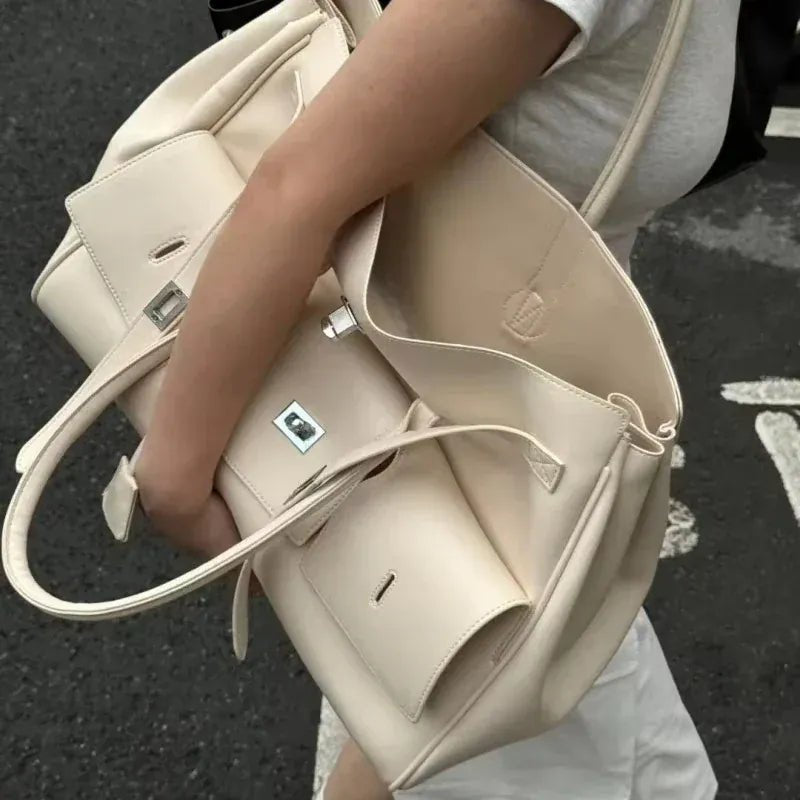 Luxury High Quality Tote Bag Brand Texture Lock Wing Bag Solid Color Simple New Horizontal Square Bag Women's Commuter Handbag - SN Wigs & More