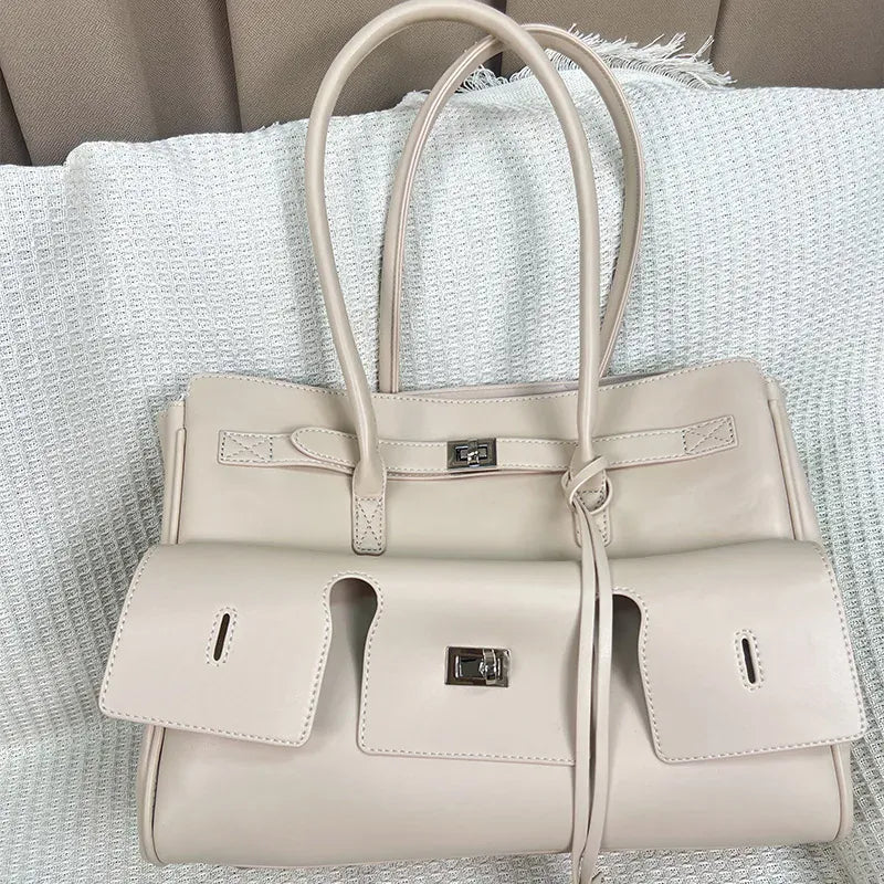 Luxury High Quality Tote Bag Brand Texture Lock Wing Bag Solid Color Simple New Horizontal Square Bag Women's Commuter Handbag - SN Wigs & More