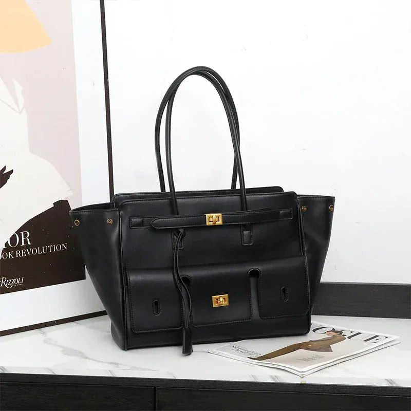 Luxury High Quality Tote Bag Brand Texture Lock Wing Bag Solid Color Simple New Horizontal Square Bag Women's Commuter Handbag - SN Wigs & More