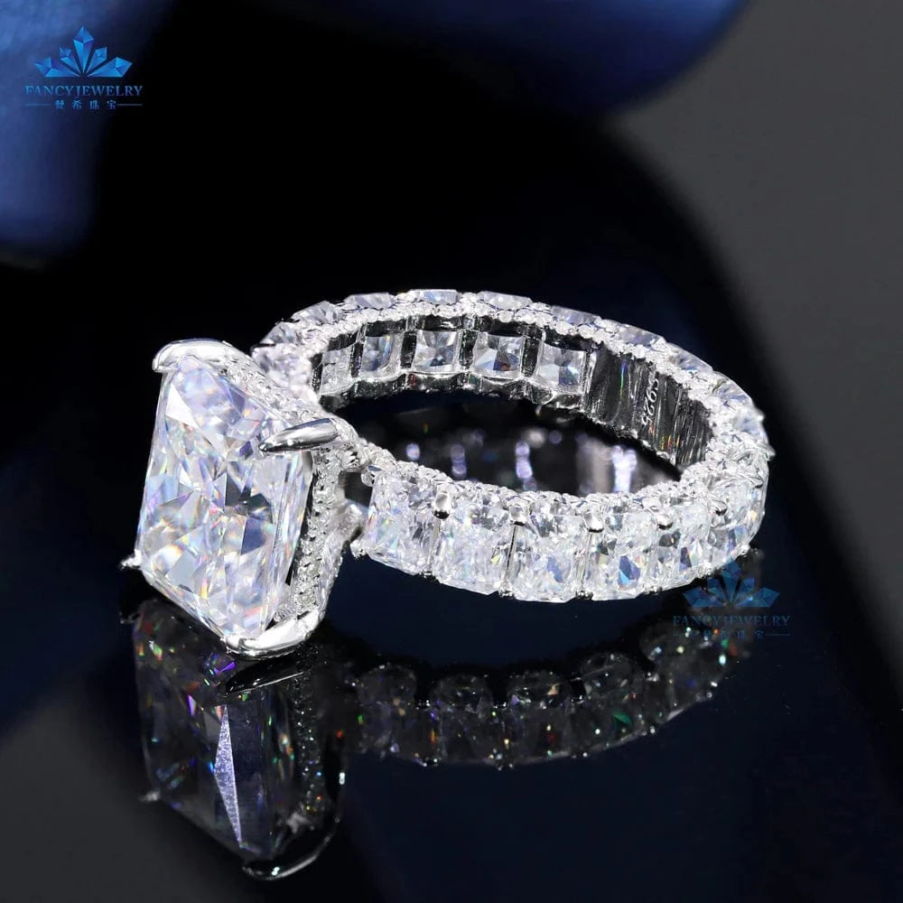 Luxury Jewelry S925 Sterling 9*11mm 5carat and 3*4mm 0.4carat Ice Out Radiant Cut Moissanite Ring
