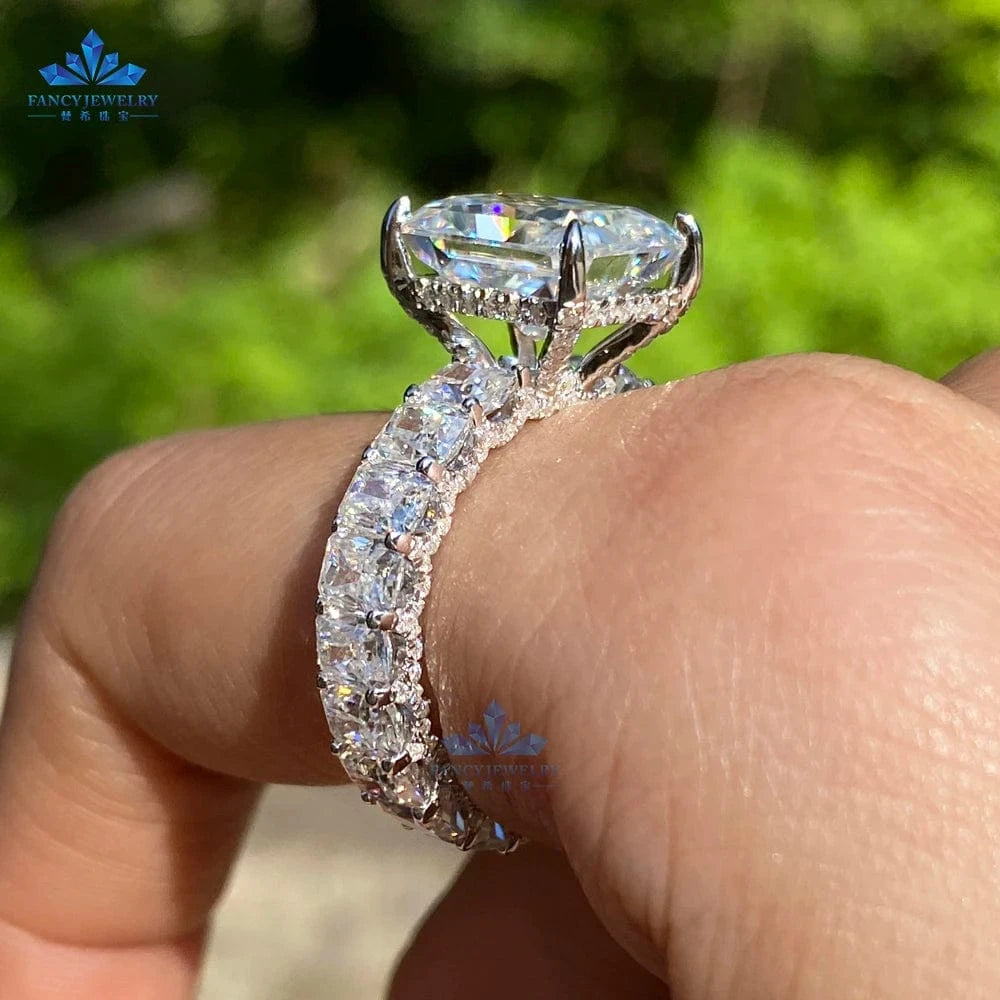 Luxury Jewelry S925 Sterling 9*11mm 5carat and 3*4mm 0.4carat Ice Out Radiant Cut Moissanite Ring