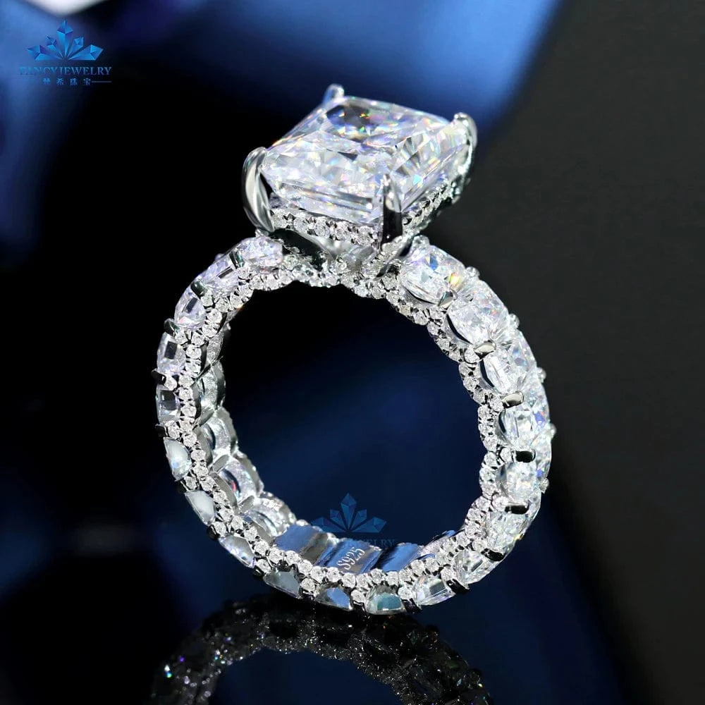 Luxury Jewelry S925 Sterling 9*11mm 5carat and 3*4mm 0.4carat Ice Out Radiant Cut Moissanite Ring