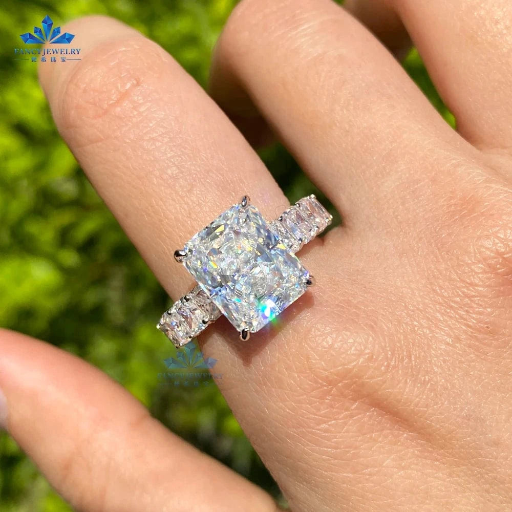 Luxury Jewelry S925 Sterling 9*11mm 5carat and 3*4mm 0.4carat Ice Out Radiant Cut Moissanite Ring