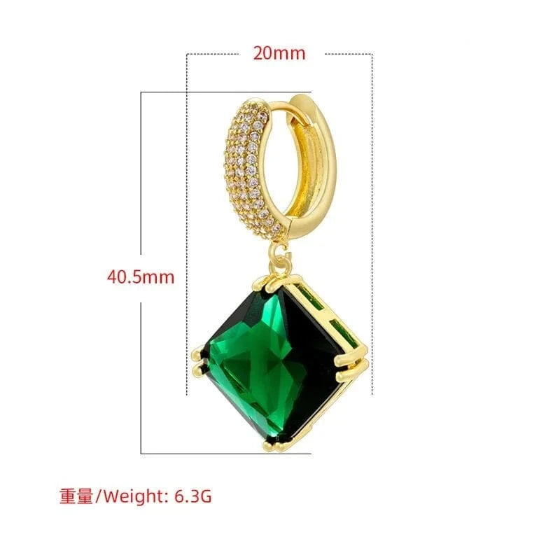 Luxury Multi Color Geometric Crystal Zircon Square Drop Earrings White Gold Plated CZ Chunky Hoop Earrings Girls Ladies Jewelry