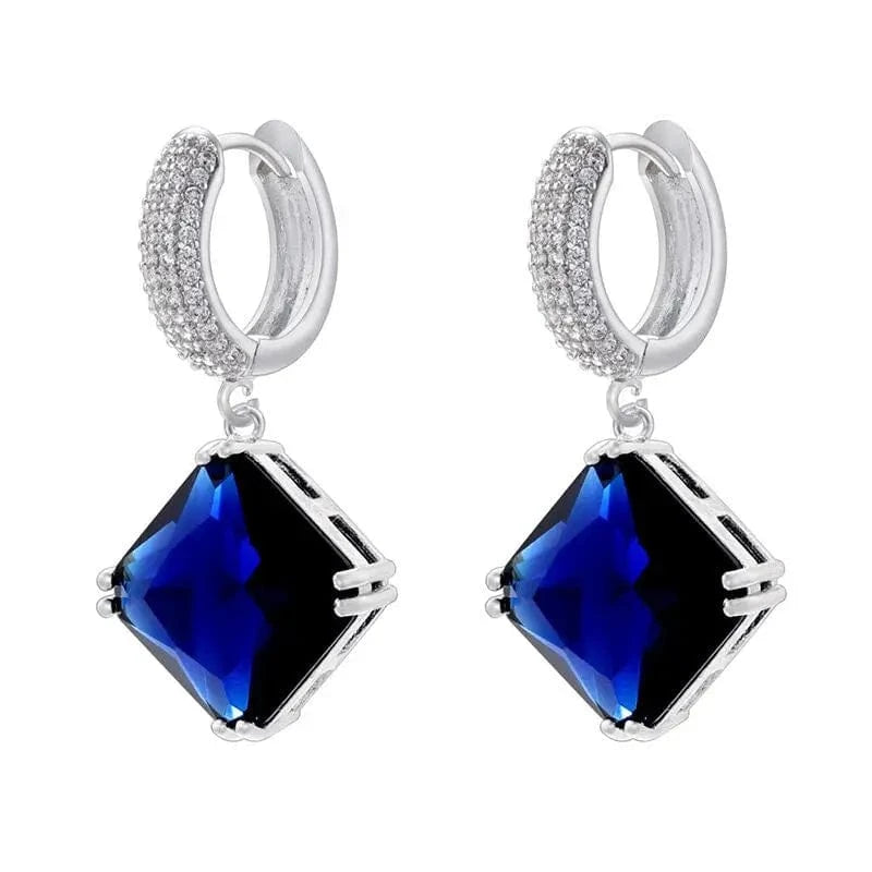 Luxury Multi Color Geometric Crystal Zircon Square Drop Earrings White Gold Plated CZ Chunky Hoop Earrings Girls Ladies Jewelry