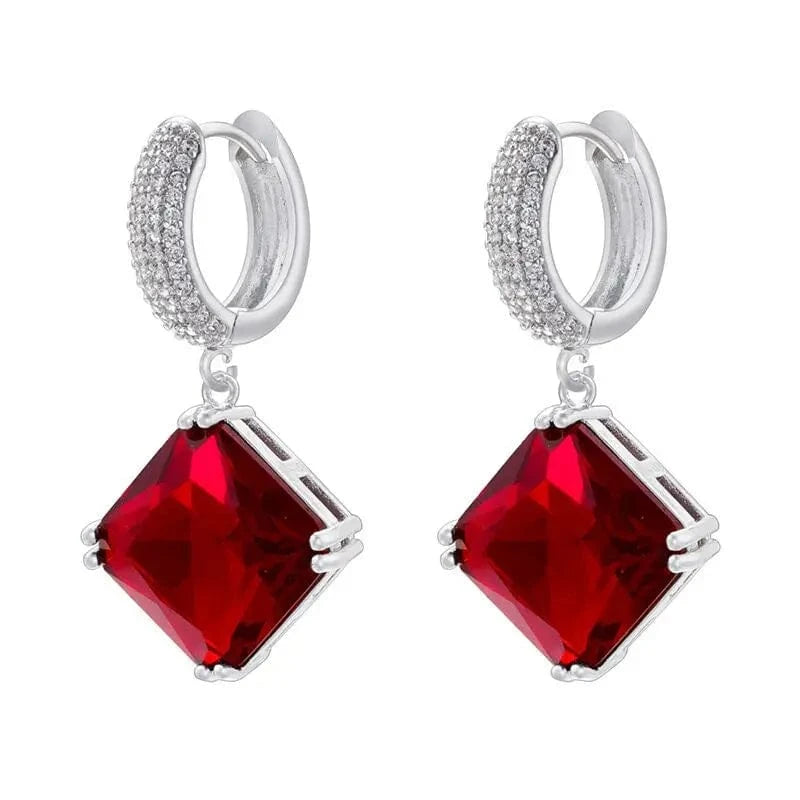 Luxury Multi Color Geometric Crystal Zircon Square Drop Earrings White Gold Plated CZ Chunky Hoop Earrings Girls Ladies Jewelry