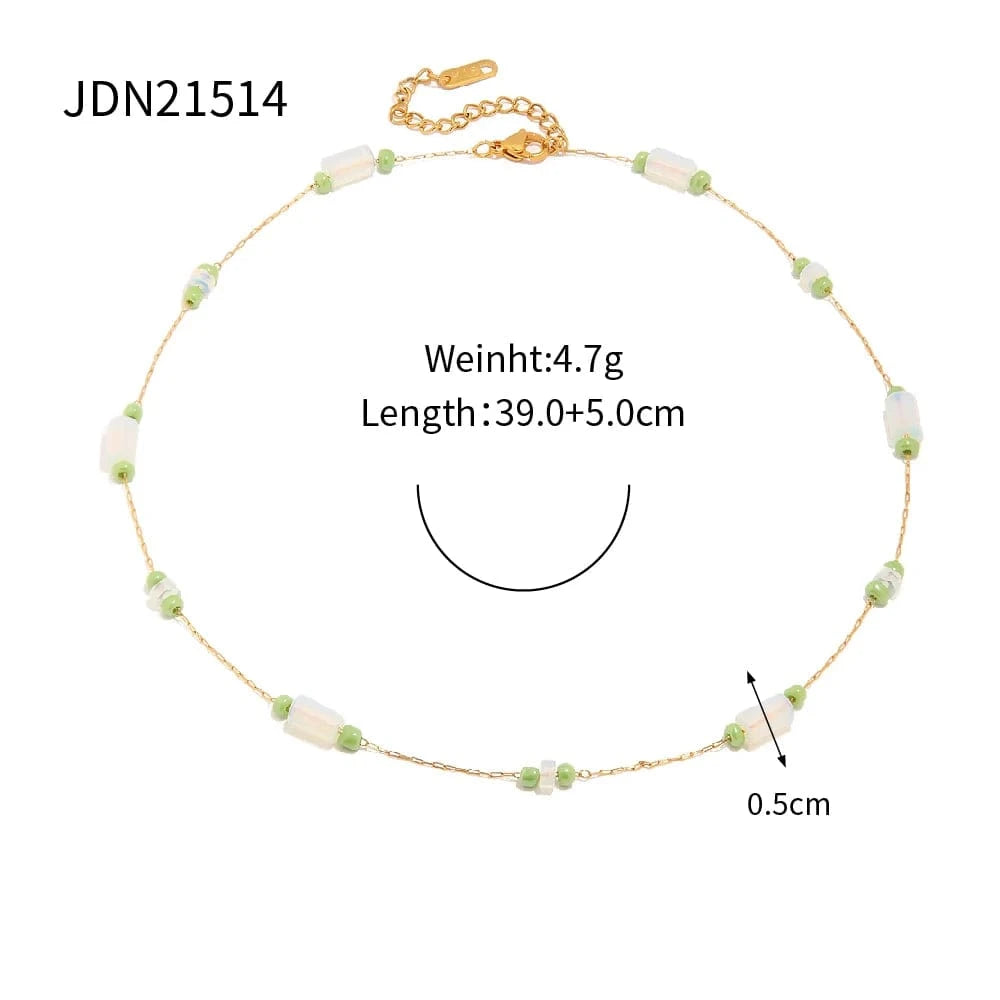luxury / N2349 N2349 New Arrival 18K Gold Plated Stainless Steel Luxury Green Opal Stone Bead Charm Necklace