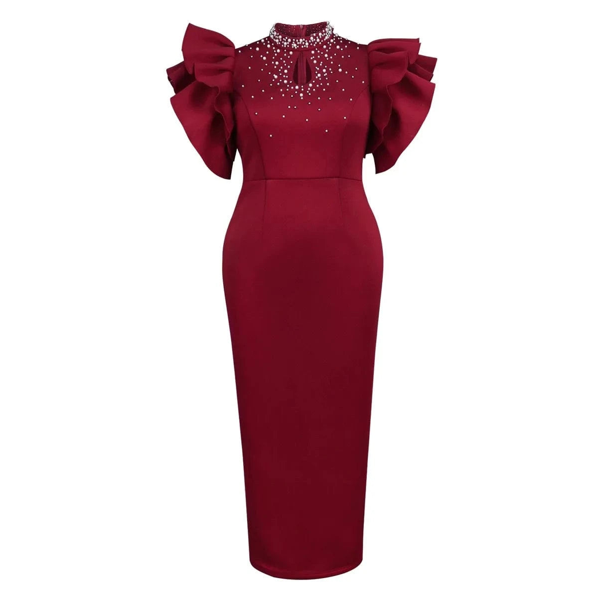 Luxury Party Dresses for Women O Neck Ruffles Sleeve Beaded Sheath Package Hips Ankle Length Elegant Birthday Dinner Vestidos