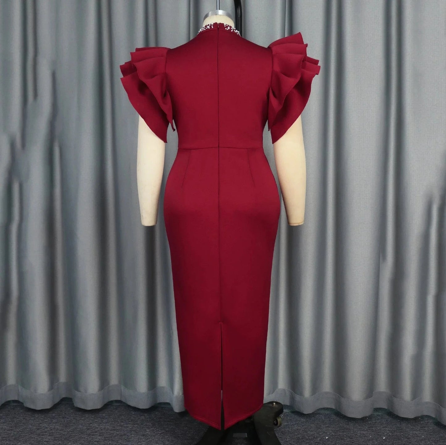 Luxury Party Dresses for Women O Neck Ruffles Sleeve Beaded Sheath Package Hips Ankle Length Elegant Birthday Dinner Vestidos