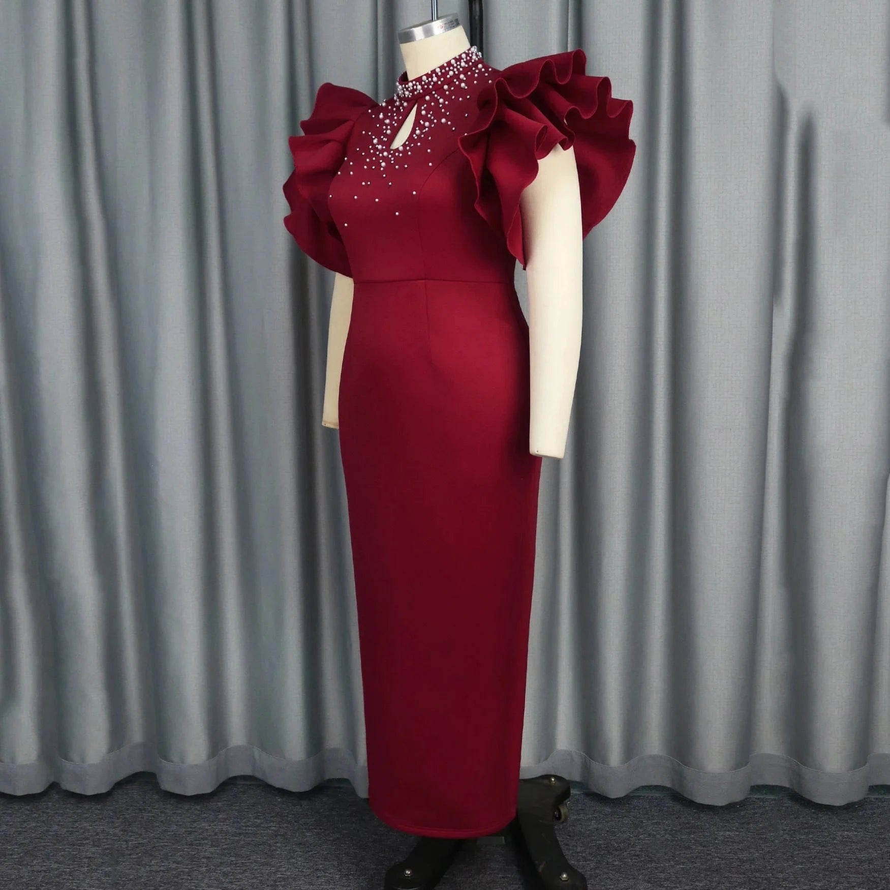 Luxury Party Dresses for Women O Neck Ruffles Sleeve Beaded Sheath Package Hips Ankle Length Elegant Birthday Dinner Vestidos