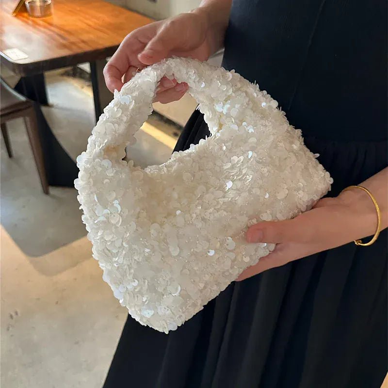 Luxury Pearlescent Sequin Party Wallet Crescent Shape Exquisite Elegant Evening Clutch Bag Summer Beach Wed Shoulder Bag Handbag - SN Wigs & More