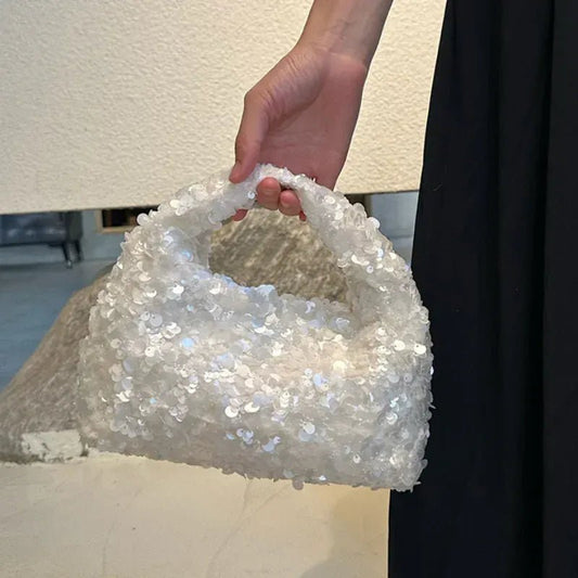 Luxury Pearlescent Sequin Party Wallet Crescent Shape Exquisite Elegant Evening Clutch Bag Summer Beach Wed Shoulder Bag Handbag - SN Wigs & More