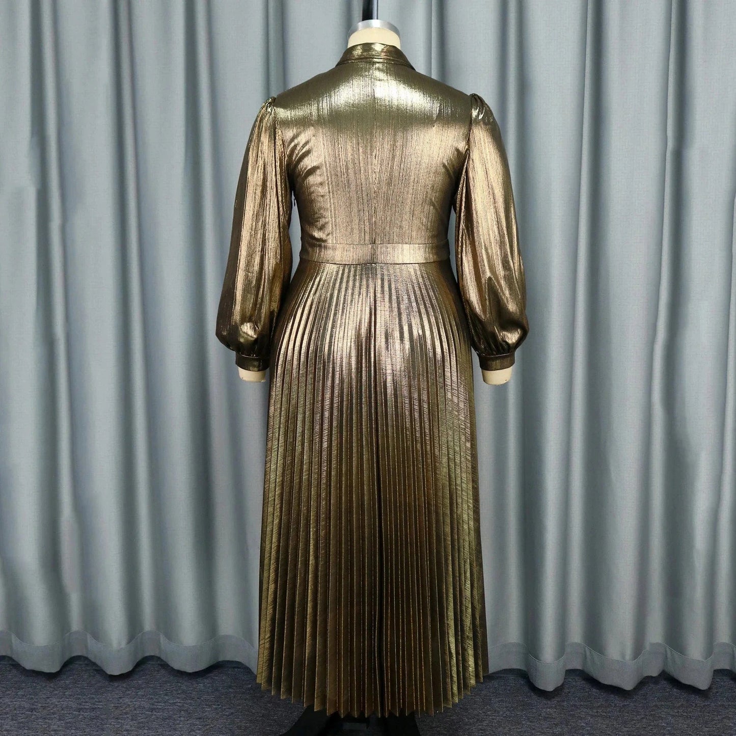 Luxury Pleated Dresses for Woman Turn Down Collar Full Sleeve Single Breatsed Ankle Length Elegant Birthday Party Dinner Dress