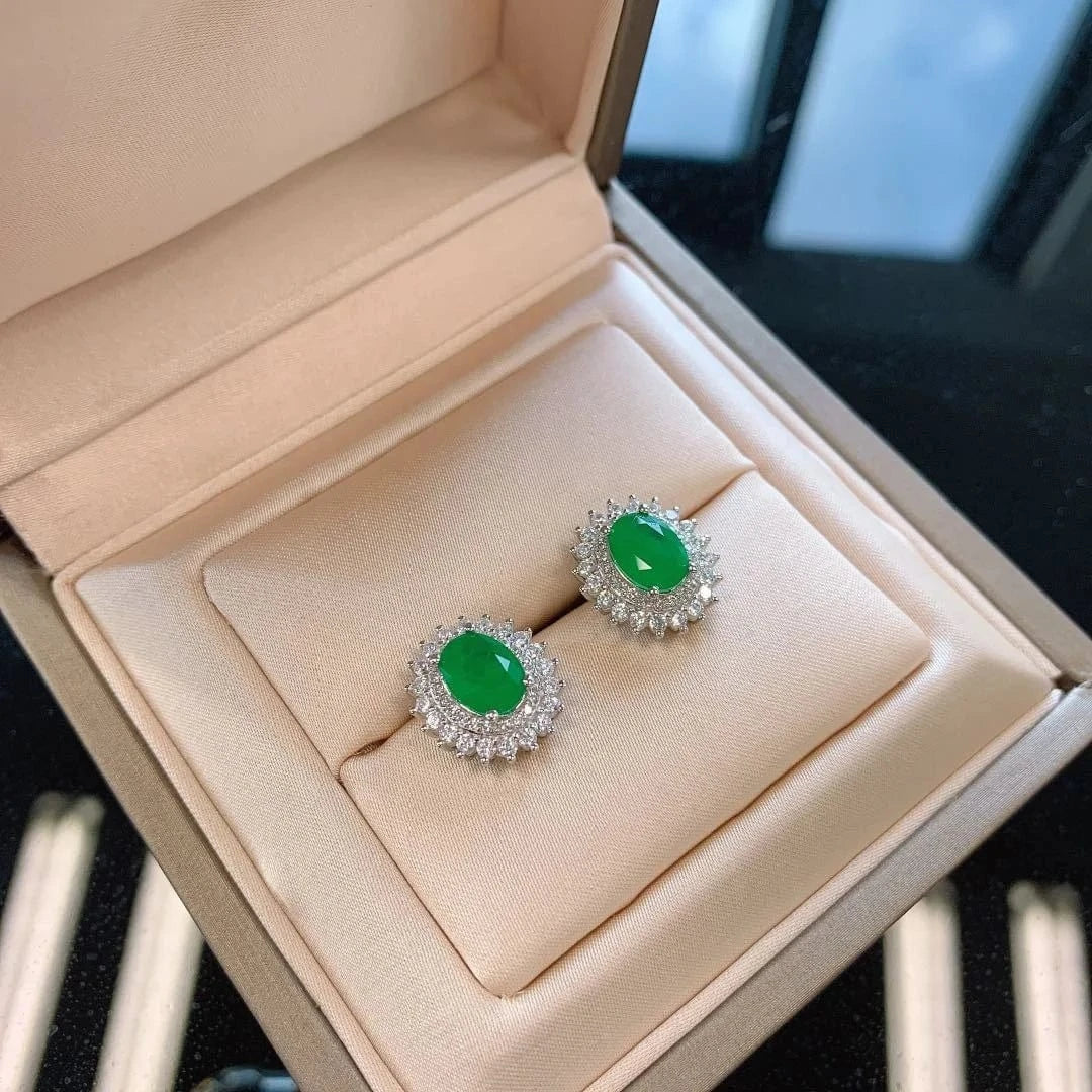 Luxury Pure S925 Sterling Silver Classic Oval Cutting Emerald Ring Earrings Pendant Necklace Jewellery Set Mother Day Women Gift