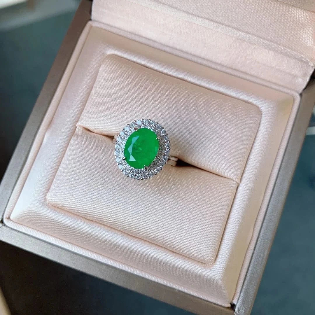 Luxury Pure S925 Sterling Silver Classic Oval Cutting Emerald Ring Earrings Pendant Necklace Jewellery Set Mother Day Women Gift