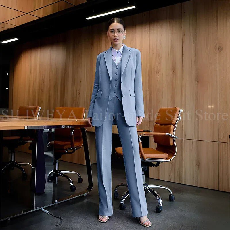 Luxury Purple Blue Women's Kit Suits 3 Piece Jacket Pants Vest Notch Lapel Female Clothing Slim Fit Smart Office Lady's Sets - SN Wigs & More