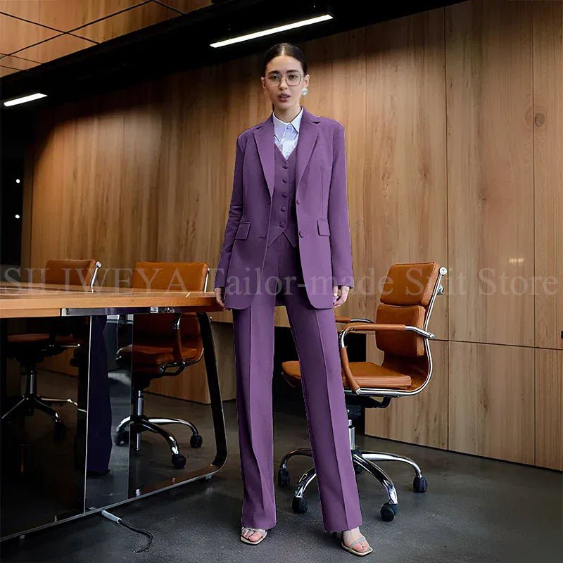 Luxury Purple Blue Women's Kit Suits 3 Piece Jacket Pants Vest Notch Lapel Female Clothing Slim Fit Smart Office Lady's Sets - SN Wigs & More