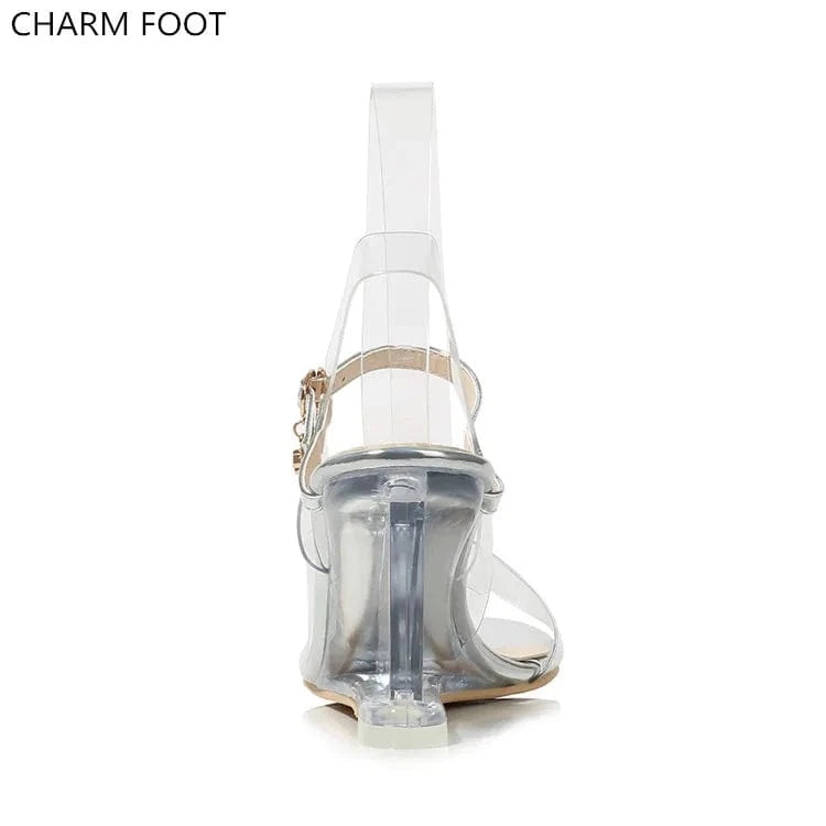 luxury pvc transparent crystal pu with diamonds Wedges high heels sandals