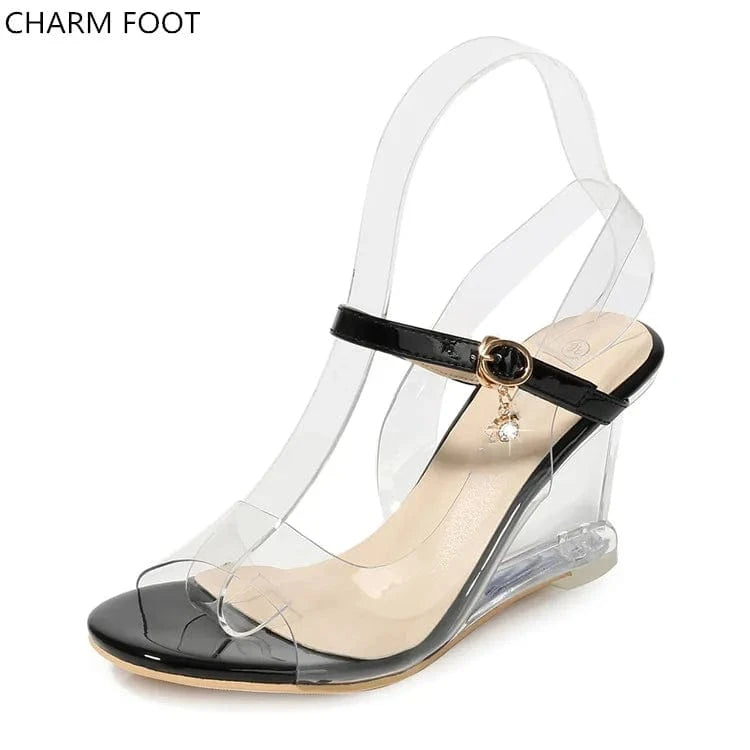 luxury pvc transparent crystal pu with diamonds Wedges high heels sandals