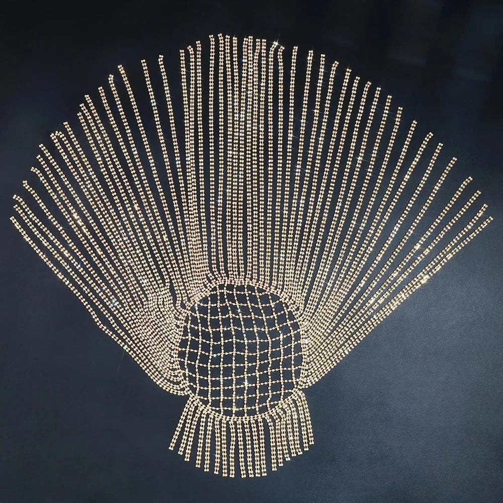 Luxury Rhinestone Long Tassel Headpiece Carnival Women Hollow Mesh Head Chain Hair Jewelry