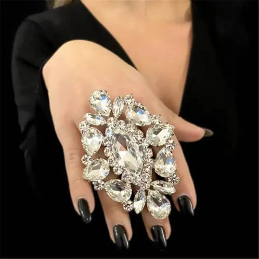 Luxury Rhinestone Oversized Big Large Adjustable Geometric Open Rings Drag Queen Jewelry Rings Crystal
