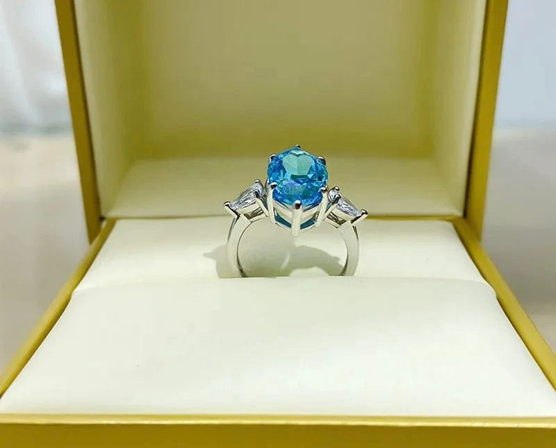 Luxury S925 Sterling Silver Jewelry High Carbon Diamond Radiant Cut Aquamarine Ring Eternal Wedding Ring Female Jewelry