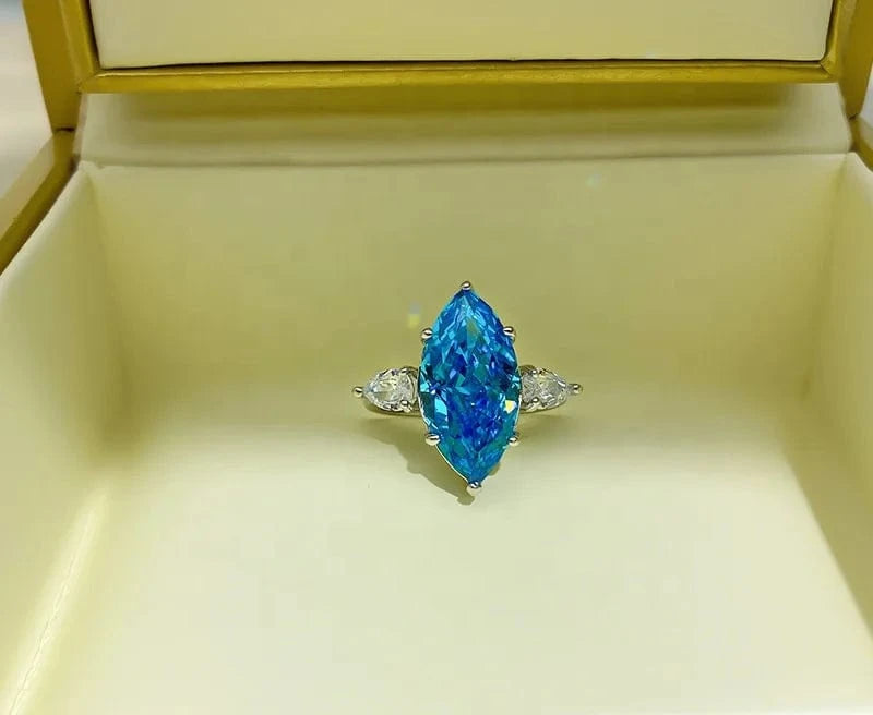 Luxury S925 Sterling Silver Jewelry High Carbon Diamond Radiant Cut Aquamarine Ring Eternal Wedding Ring Female Jewelry
