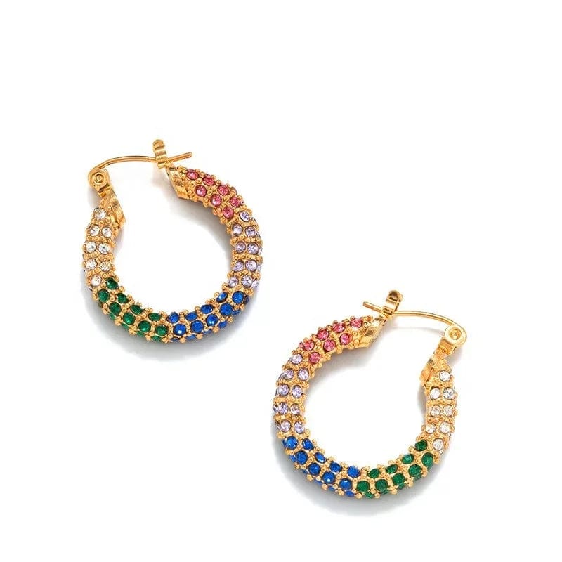 Luxury shiny 18K Gold PVD Plated Micro inlay rhinestone Stainless Steel Party Boutique Hoop Earrings Waterproof Jewelry Women