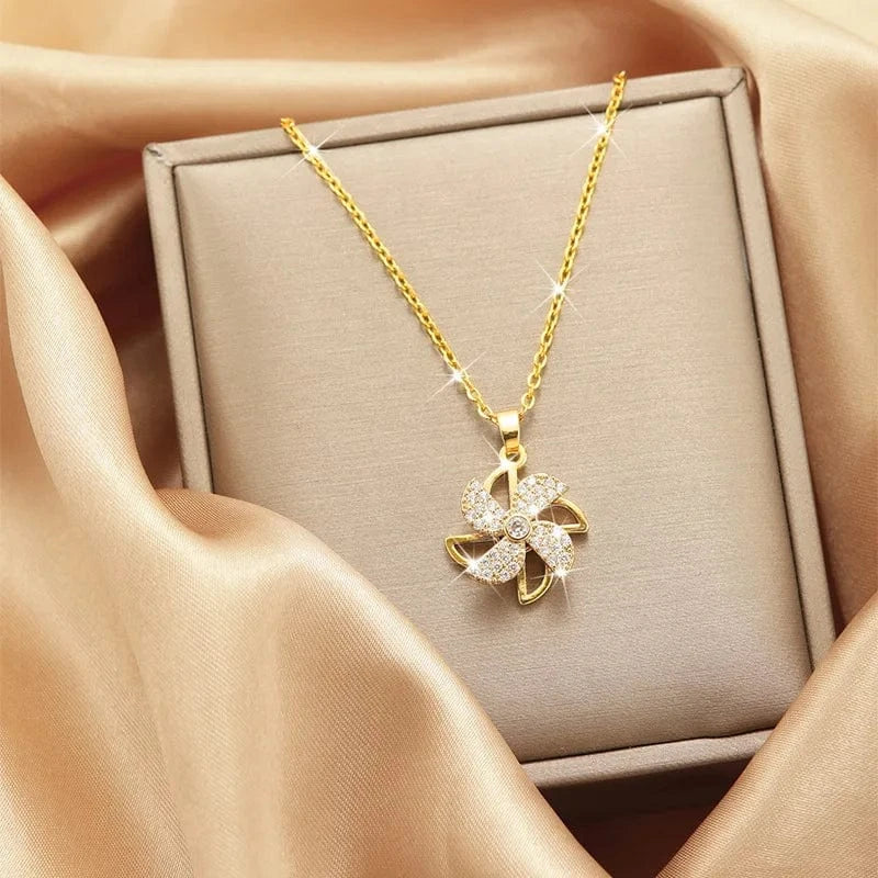 Luxury Shiny Stainless Steel 18k Gold Zircon Heart Butterfly Pendant Necklace Women Boutique Pearl Flower Leaf Necklace for Gift