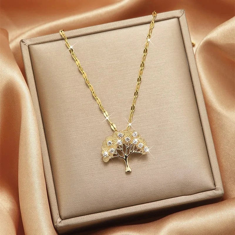 Luxury Shiny Stainless Steel 18k Gold Zircon Heart Butterfly Pendant Necklace Women Boutique Pearl Flower Leaf Necklace for Gift