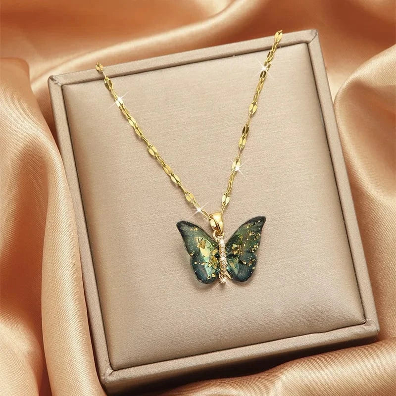 Luxury Shiny Stainless Steel 18k Gold Zircon Heart Butterfly Pendant Necklace Women Boutique Pearl Flower Leaf Necklace for Gift