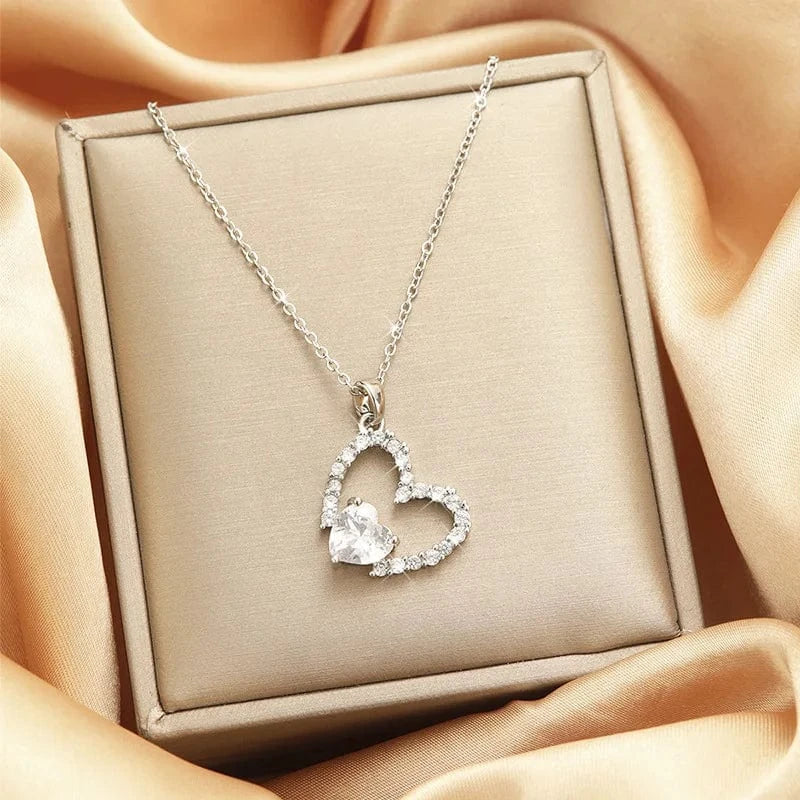 Luxury Shiny Stainless Steel 18k Gold Zircon Heart Butterfly Pendant Necklace Women Boutique Pearl Flower Leaf Necklace for Gift