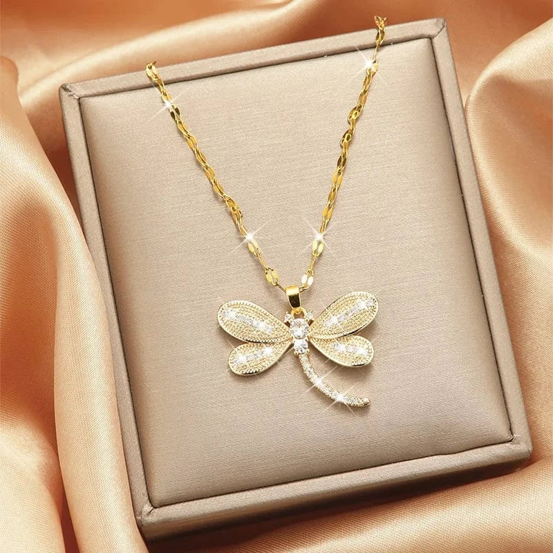 Luxury Shiny Stainless Steel 18k Gold Zircon Heart Butterfly Pendant Necklace Women Boutique Pearl Flower Leaf Necklace for Gift