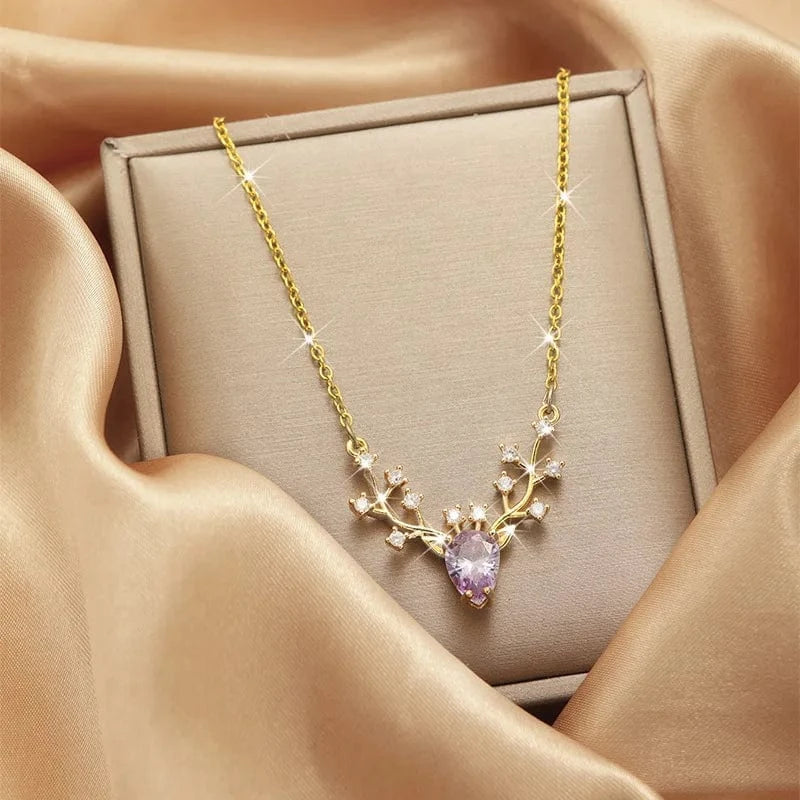 Luxury Shiny Stainless Steel 18k Gold Zircon Heart Butterfly Pendant Necklace Women Boutique Pearl Flower Leaf Necklace for Gift