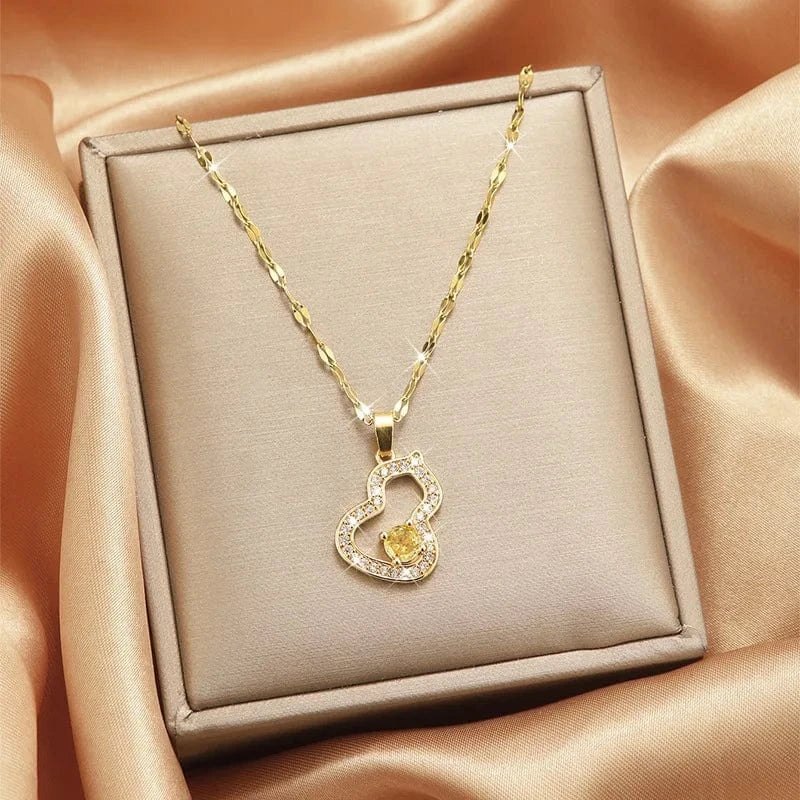 Luxury Shiny Stainless Steel 18k Gold Zircon Heart Butterfly Pendant Necklace Women Boutique Pearl Flower Leaf Necklace for Gift