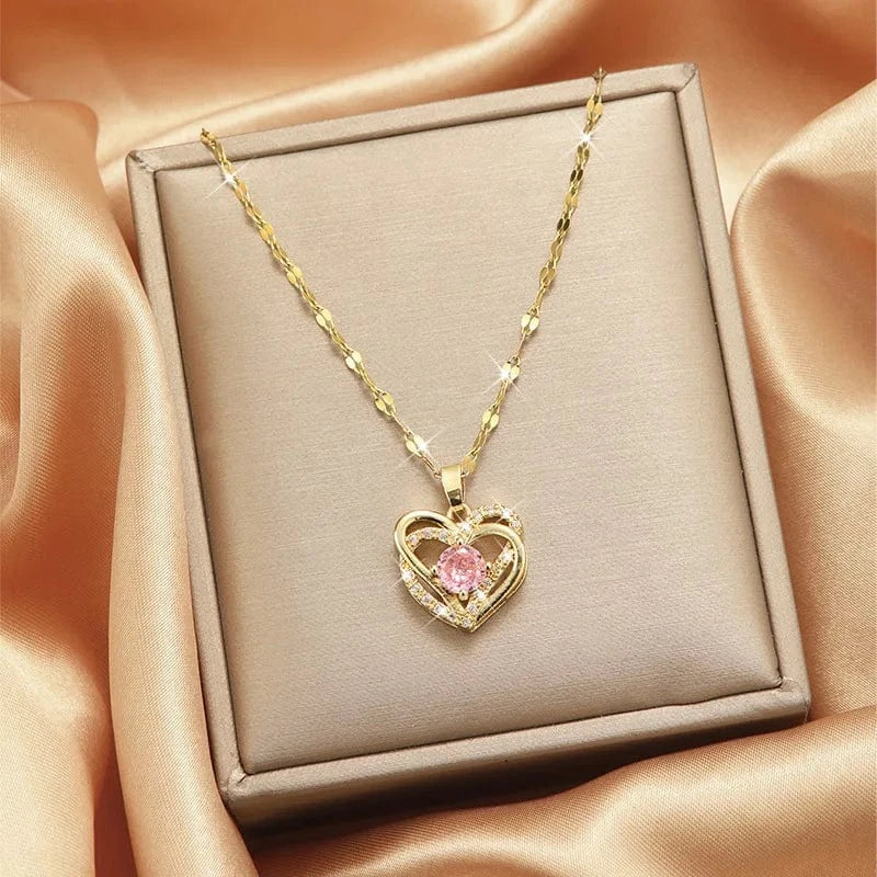 Luxury Shiny Stainless Steel 18k Gold Zircon Heart Butterfly Pendant Necklace Women Boutique Pearl Flower Leaf Necklace for Gift